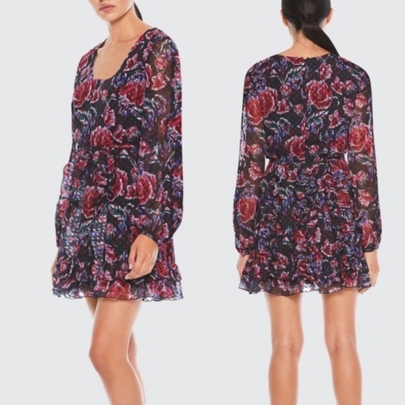 La Maison Talulah Ardour Mini Chiffon Dress In Midnight Rose Women's Size M - Picture 2 of 11